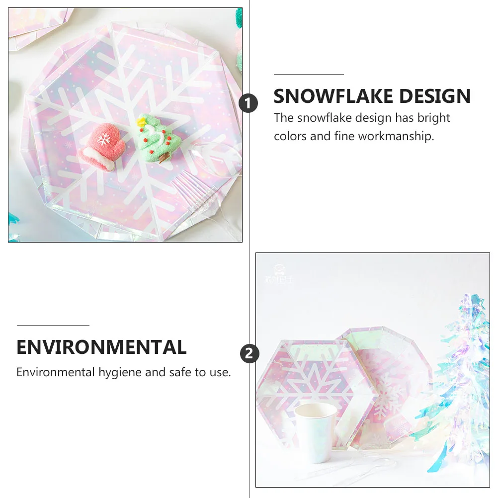 

40 Pcs Tissue Snowflake Paper Plate Tableware Set Plates Element Winter Supplies