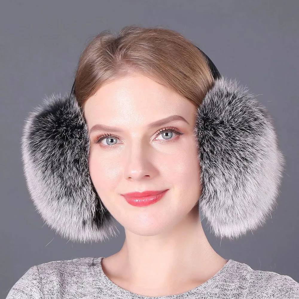 신상 럭셔리 여성용 여우털 귀마개 겨울 여성용 따뜻한 진짜 여우털 귀마개 소녀용 귀덮개 초대형 여성용 플러시 귀마개