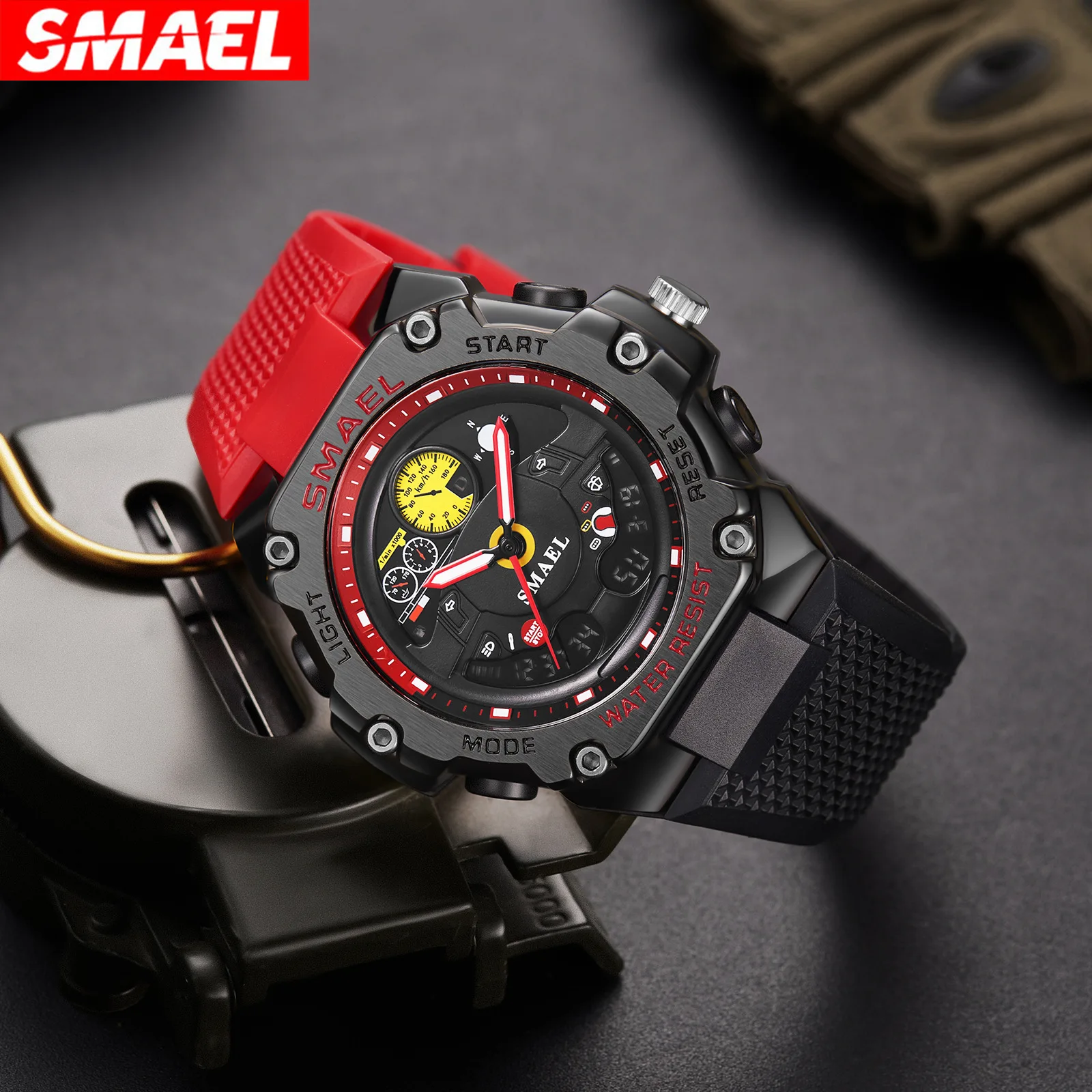 SMAEL 8092 Quartz Watches for Men Dual Display LED Digital Sports WristWatch Fashion Car Dashboard Indicator Design Alarm Date