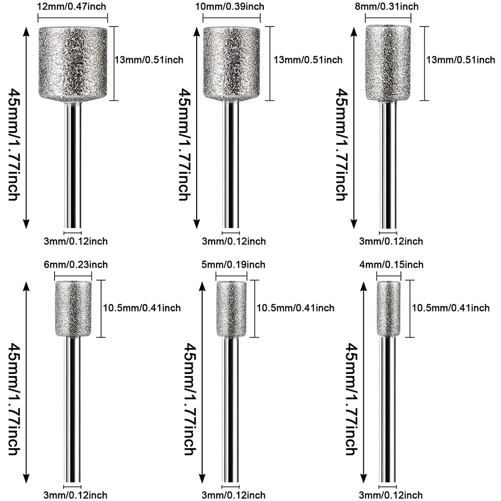 Ensemble de fraises diamantées pour pierres carrées, mèches diamantées pour roches, verre, céramique, outils éloignés Dremel, nouveau, 4mm, 5mm, 6mm, 8mm, 10mm, 12mm, 12 pièces