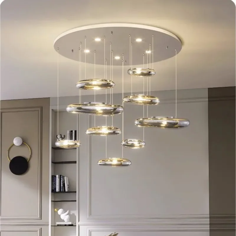 Nordic Minimalist Led Stair Chandelier Home Design Villa Duplex Building Hotel Apartment Lamp Dimmable Line Lusters Luminaires