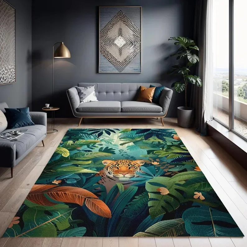 

Детский ковер с изображением тигра, джунглей, тропический ковер в стиле ар-деко, напольный ковер для детской спальни, игровой комнаты, туалета, ползучий коврик, домашний декор