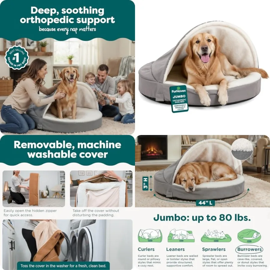 

44" Round Orthopedic Dog Bed for Dogs w/ Removable Washable Cover, For Dogs Up to 80 lbs - Sherpa and Suede Snuggery -, 44-inch