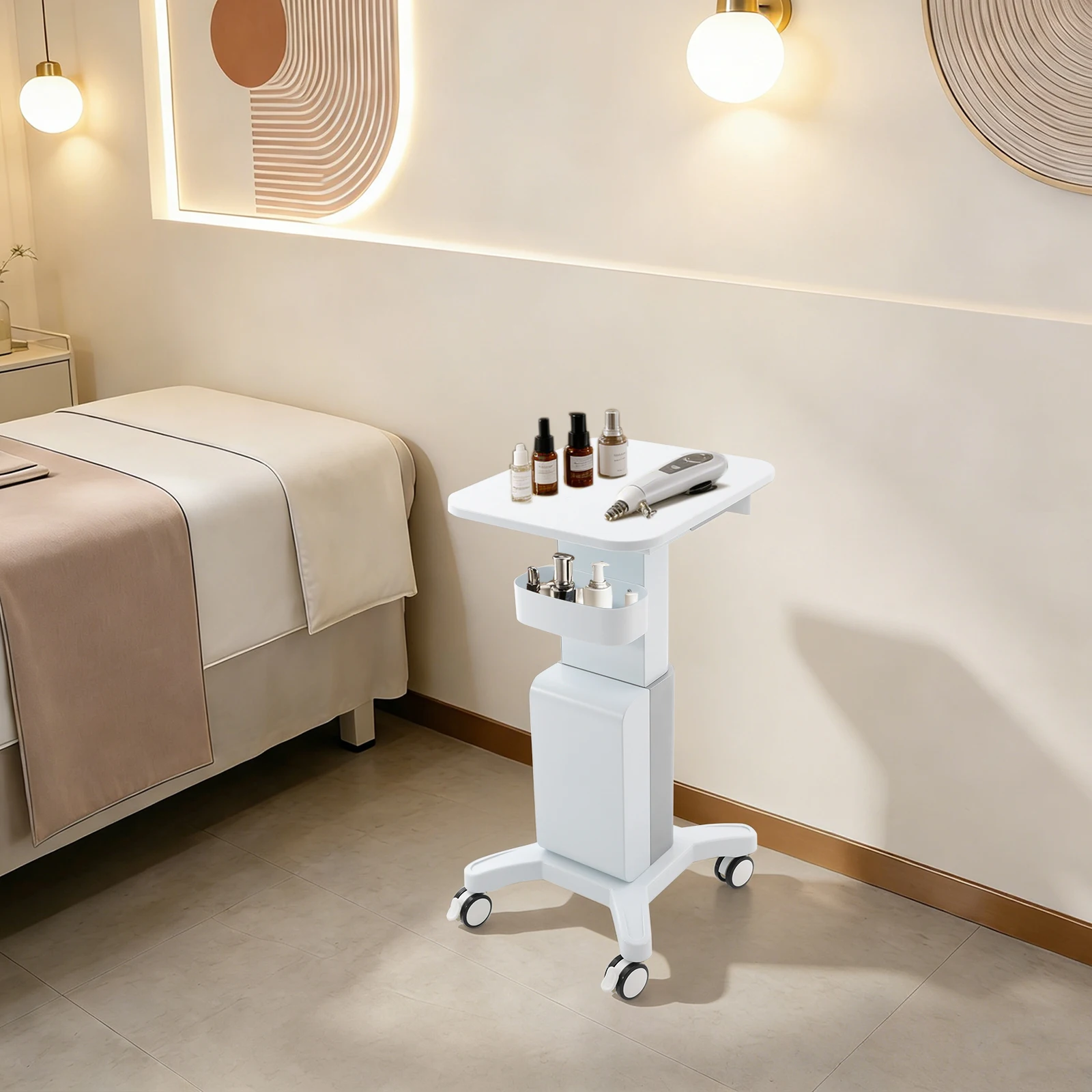 50kg Load ABS Beauty Cart, Brake Rolling Salon Trolley With 4 Wheels, 39*36*75cm Open Storage Mobile Instrument Cart For Beauty Salon Hospital Studio