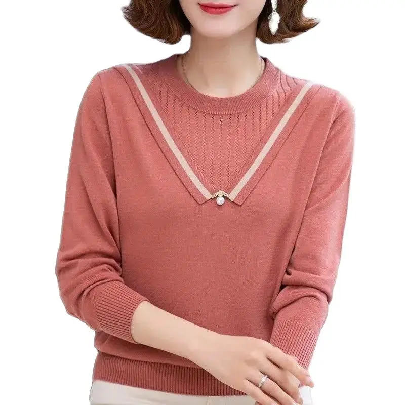 

2022 New Middle-aged Women's Autumn Sweaters Pullovers Female O-neck Long Sleeve Jumper Ladies Knitting Sweater Mother Tops 4XL