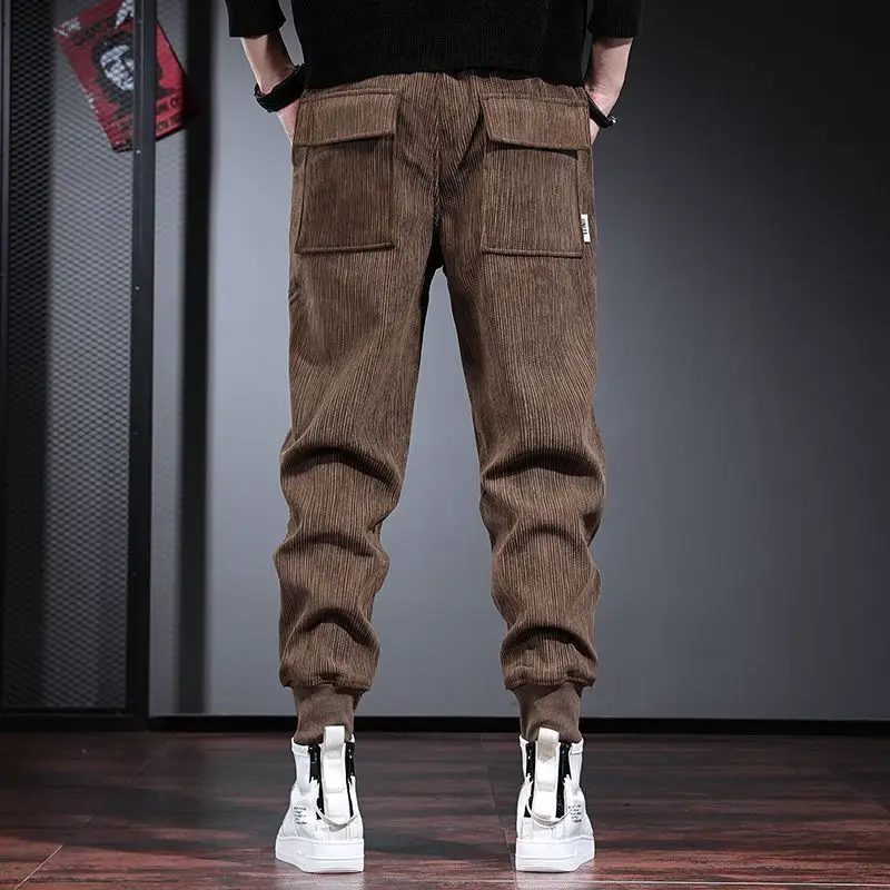 남성용 트렌디 루즈 플러스 벨벳 와이드 레그 타이 타이 피트 하이 엔드 및 캐주얼 두꺼운 코듀로이 바지