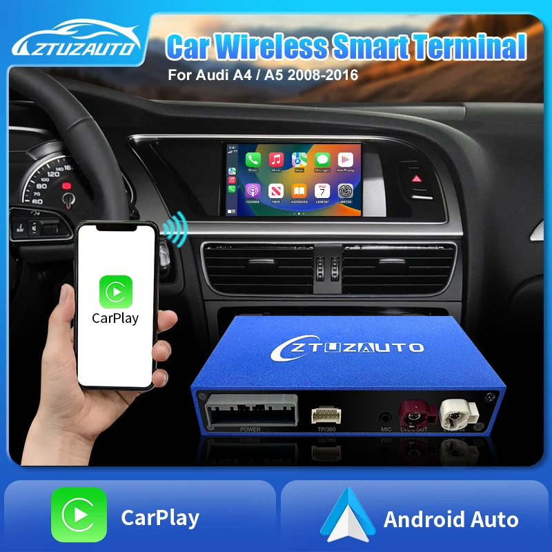 Wireless CarPlay Android Auto Interface for Audi A4 A5 2008-2016, with Mirror Link AirPlay Car Play Support Rear View Functions 