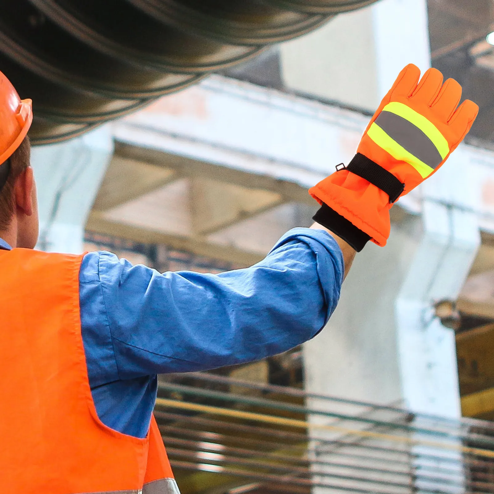 1 زوج الشتاء الدافئ في الهواء الطلق قفازات كنس الثلوج كامل الاصبع المضادة للانزلاق عاكسة قفازات عالية الوضوح للعمل الليلي في الهواء الطلق #5