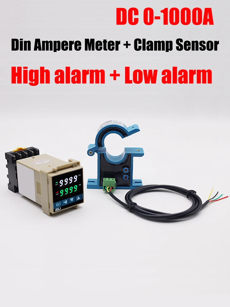 DC0-1000A Din ammeter intelligent led display current meter 48*48*110mm with clamp sensor ampere meter  high /low alarm