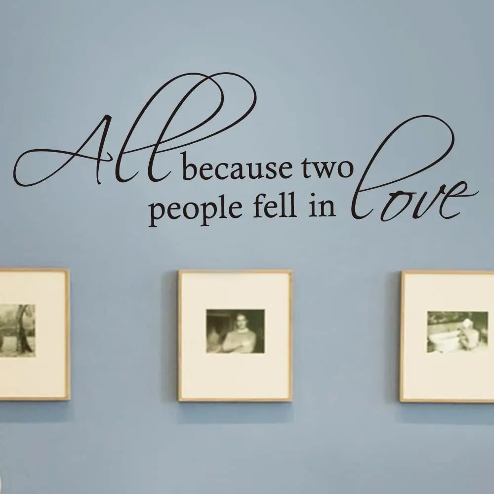 All Because Two People Fell In Love Wedding Wall Sticker Photo Frame Family Love Quote Wall Decal Bedroom Vinyl Home Decor