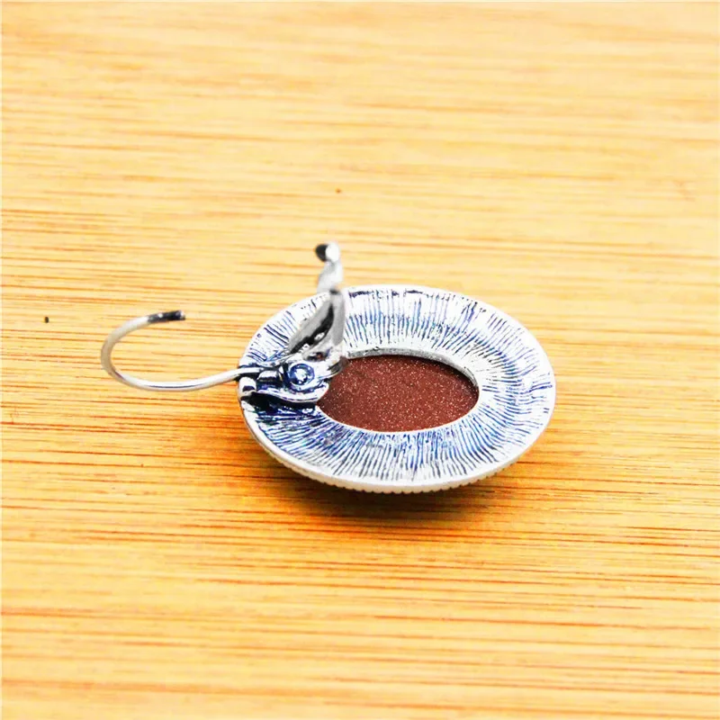 Oval Sequins Golden Stone Earrings For Women Antique Silver Plated Fashion Hook Earring