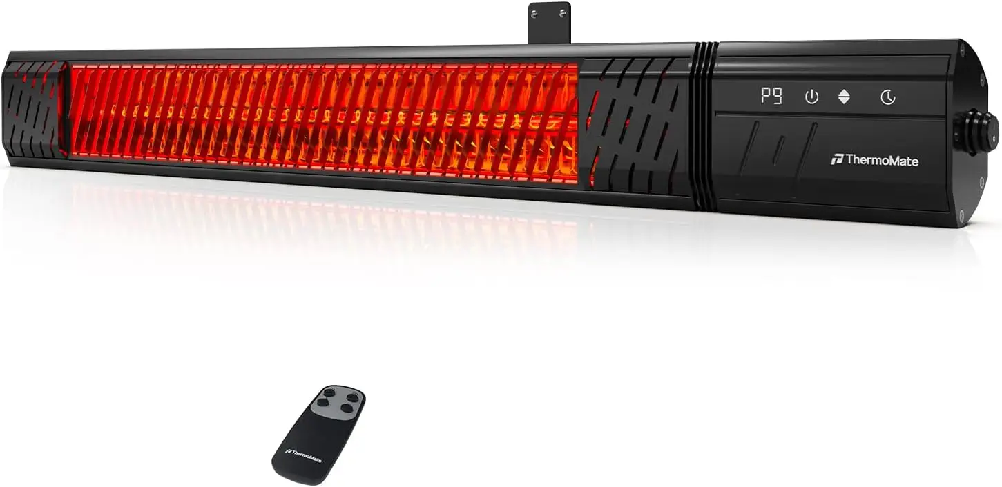 Electric 1500W Infrared Outdoor Patio Heater, IP65 Waterproof, Remote Control, 9 Heating Levels & 24-Hour Timer, Plug-In 120V, Black for Restaurant Backyard