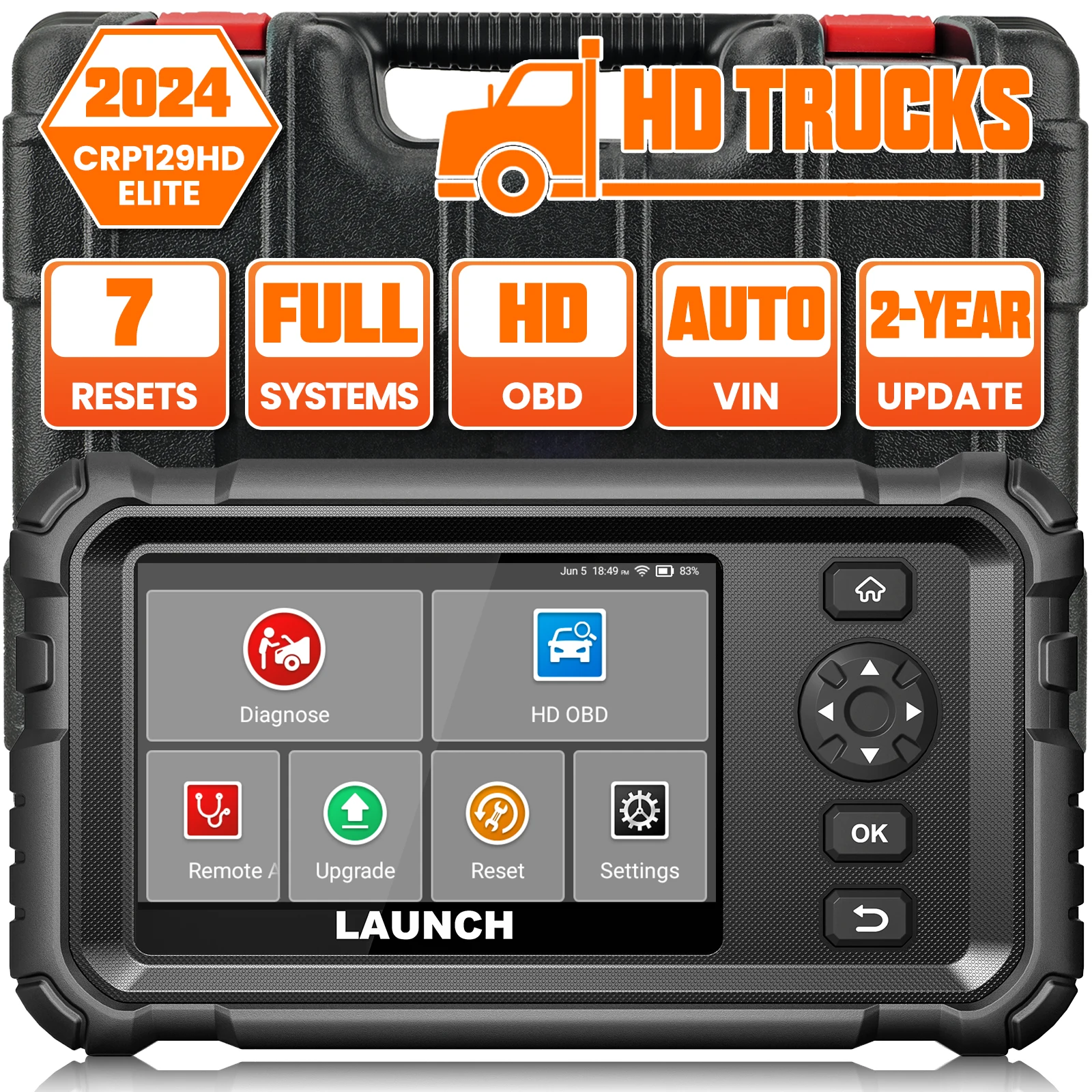 France Local X431 CRP129 HD 24V Truck Diagnostic Tools Heavy Duty OBD All System Scanner 7 Reset Auto VIN Update Online