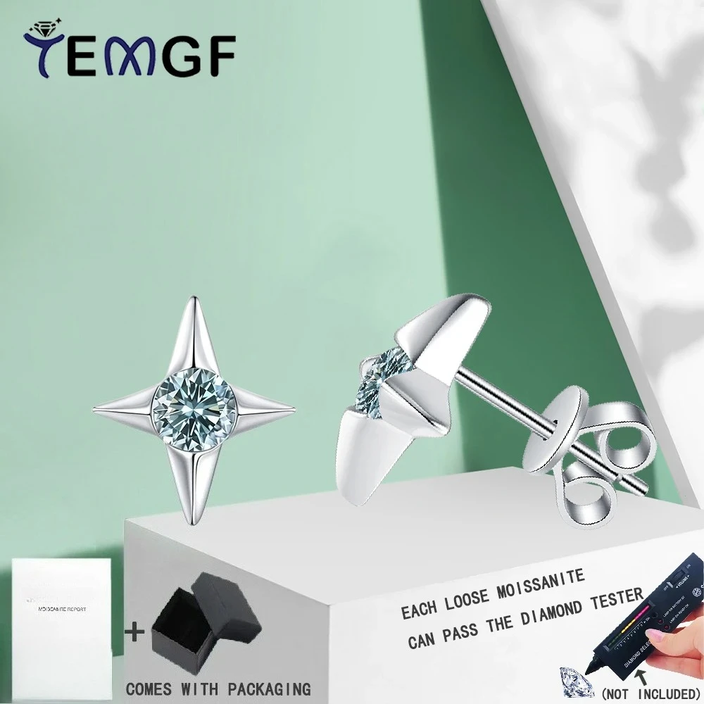 

TEMGF 1 пара 4 мм муассанитовые серьги-гвоздики из стерлингового серебра S925, серьги унисекс для влюбленных, модные простые ювелирные изделия, сертификация GRA