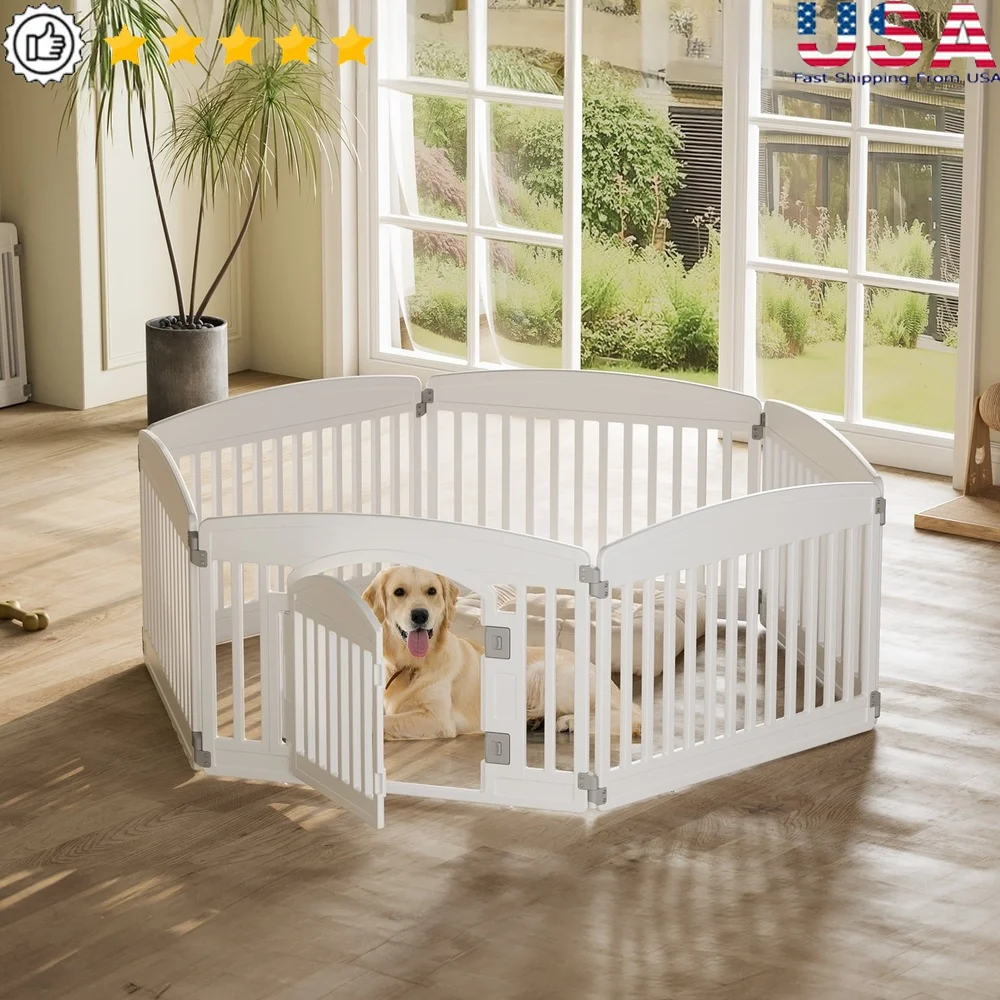 

Durable Lightweight 24 Inch Pet Playpen 6 Panels Plastic Dog Fence with Lockable Door Non-Slip Bottom Easy Install Small Medium