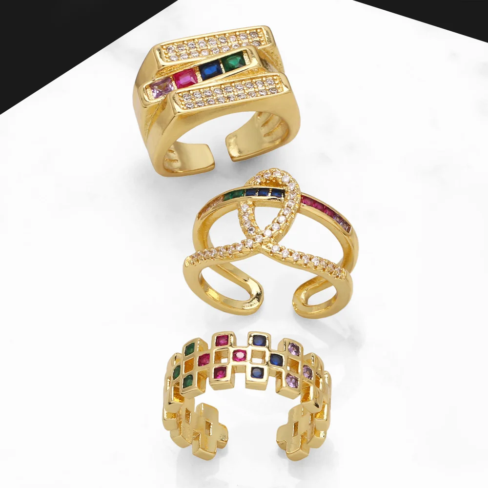 OCESRIO Multicolor Crystal Rectangle Rings for Women Copper Gold Plated Infinite Adjustable Open Ring Jewelry Women Gift rigs49
