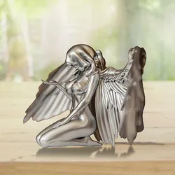 3D Angel Statue Art Angel Female Woman Wings Kneeling Cloak Hat Angel Art Statue Decor Indoor and Outdoor Creative Sculpture