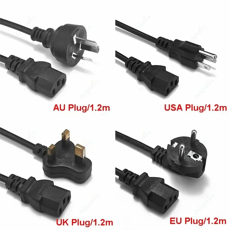 1.2m EU Power Cord 3 Prong IEC320 C13 PC Cable Cord US AU UK Supply Extension Cable for Desktop Monitor Router and Power Bank