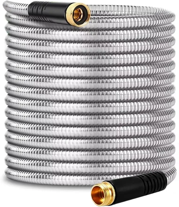 

Stainless Steel Garden Hose 50 ft Flexible Metal Water Hose 50ft with 3/4'' Crush Resistant Solid Brass Fittings Heavy Duty