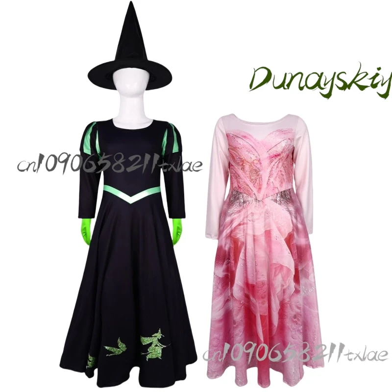 Wicked Musical Elphaba คอสเพลย์ชุดวิกผมหมวกสีดํา Victorian กระโปรงชุด STAGE Performance ปาร์ตี้ฮาโลวีนที่กําหนดเอง
