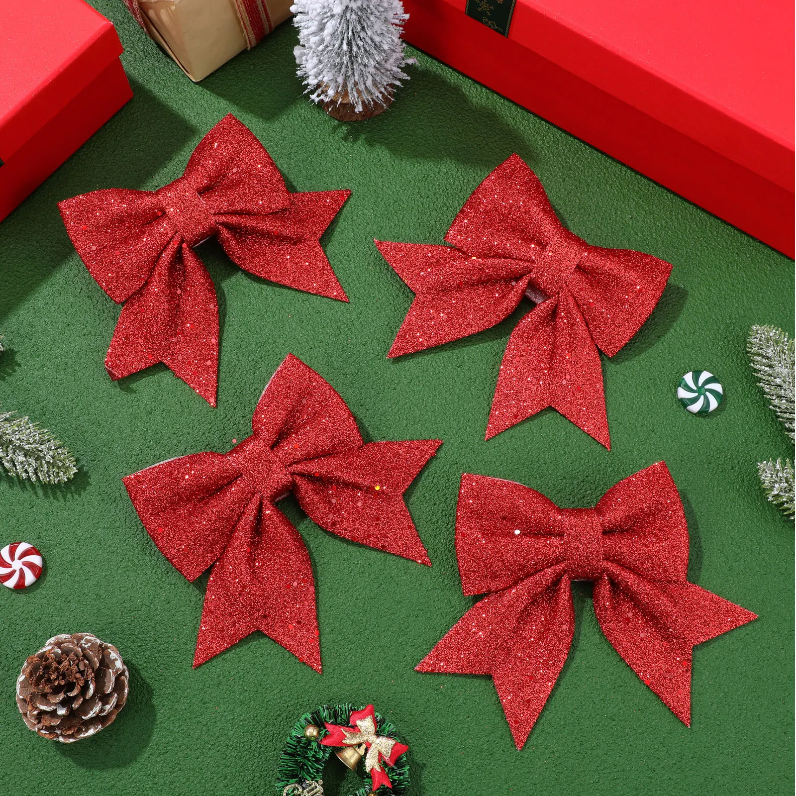 

6Pcs Christmas Tree Ornaments Bow Knot Xmas Pendants Shiny Tree Decorations Xmas Party Home Decorations Hanging Pendants