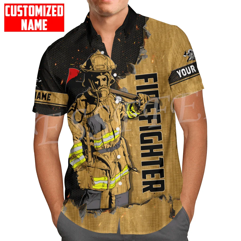 Custom Name Firemen Worker Firefighter Vintage 3DPrint Summer Streetwear Harajuku Retro Casual Hawaiian Shirts Short Sleeves X4