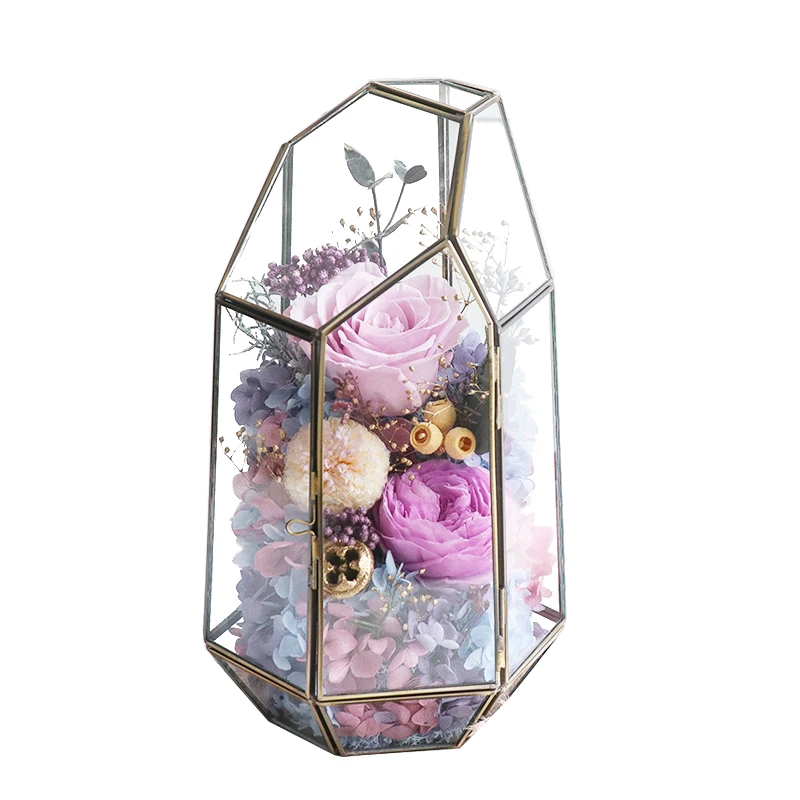 Custom-made eternal flower rose glass cover greenhouse dried flower bouquet gift box home decoration decorations micro-landscape