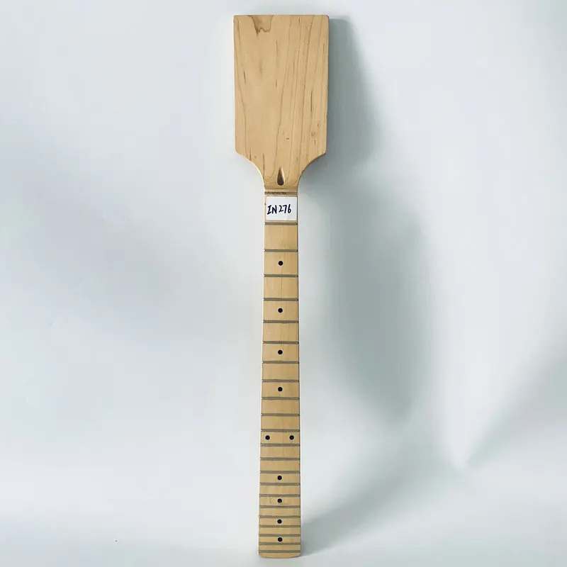 IN276 Maple+Maple 22 Frets Unfinished Guitar Neck Black Dot Inlay 648mm Scales Length DIY Replace Use Right Hand Version