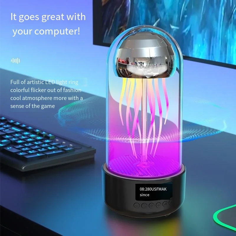 Colorful atmosphere breathing light remote control Bluetooth jellyfish speaker LED time display screen