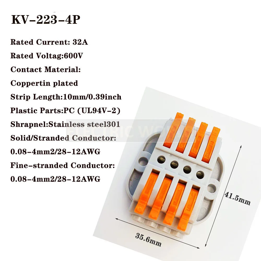 Wire Connectors KV-223-2 Terminal Block push-in Quick Connector Docking Wiring Connector Electrical plug in fast Cable Connector