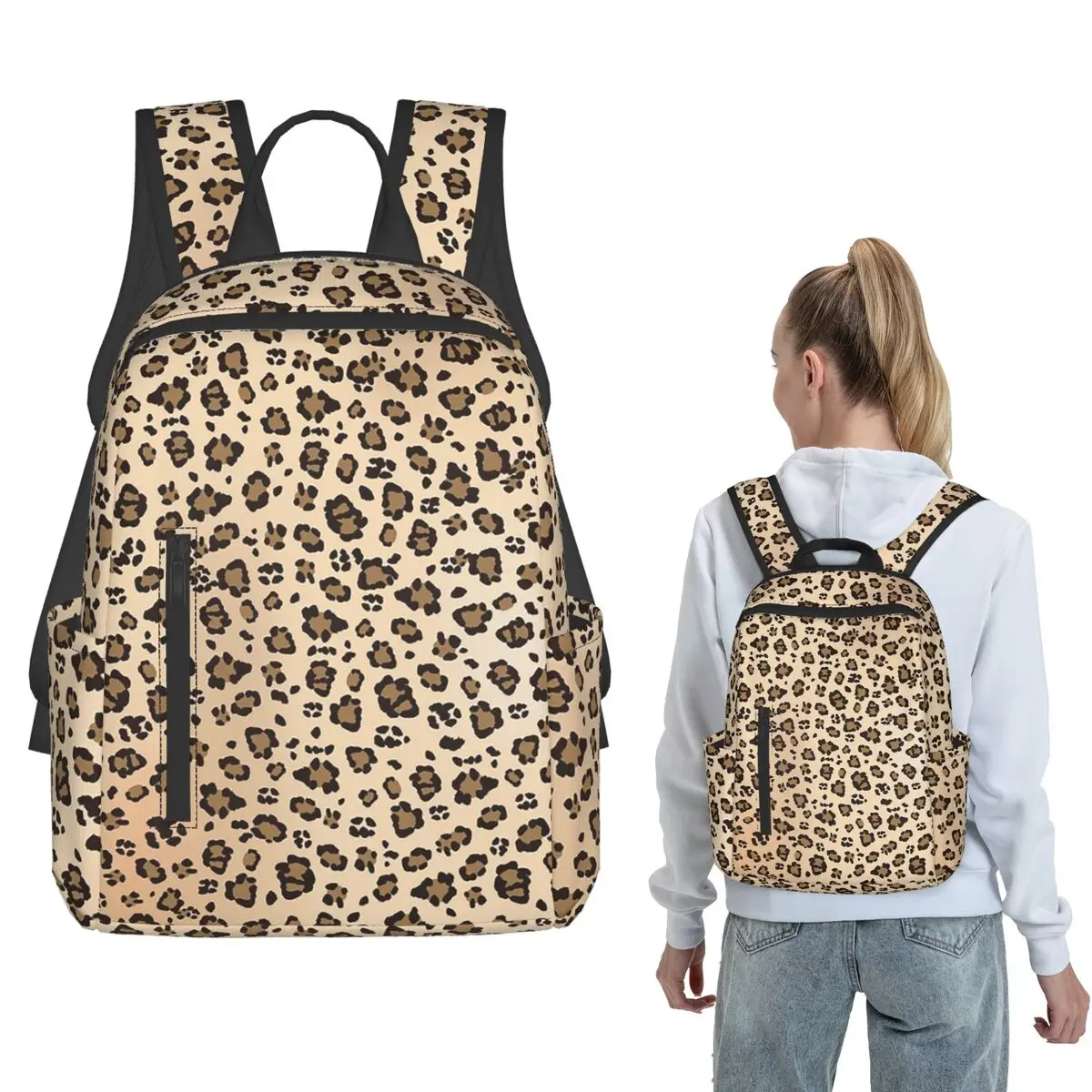 

Light Brown Leopard Pattern Backpack Large Capacity Boys Girls BookBag School Bag Shoulder Bags for Men Women
