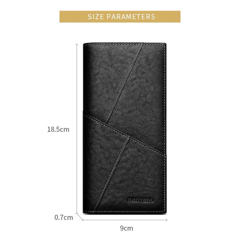 Men Long Credit Card Purse Cowhide Genuine Leather Money Clip Business Anti RFID Wallet for Men