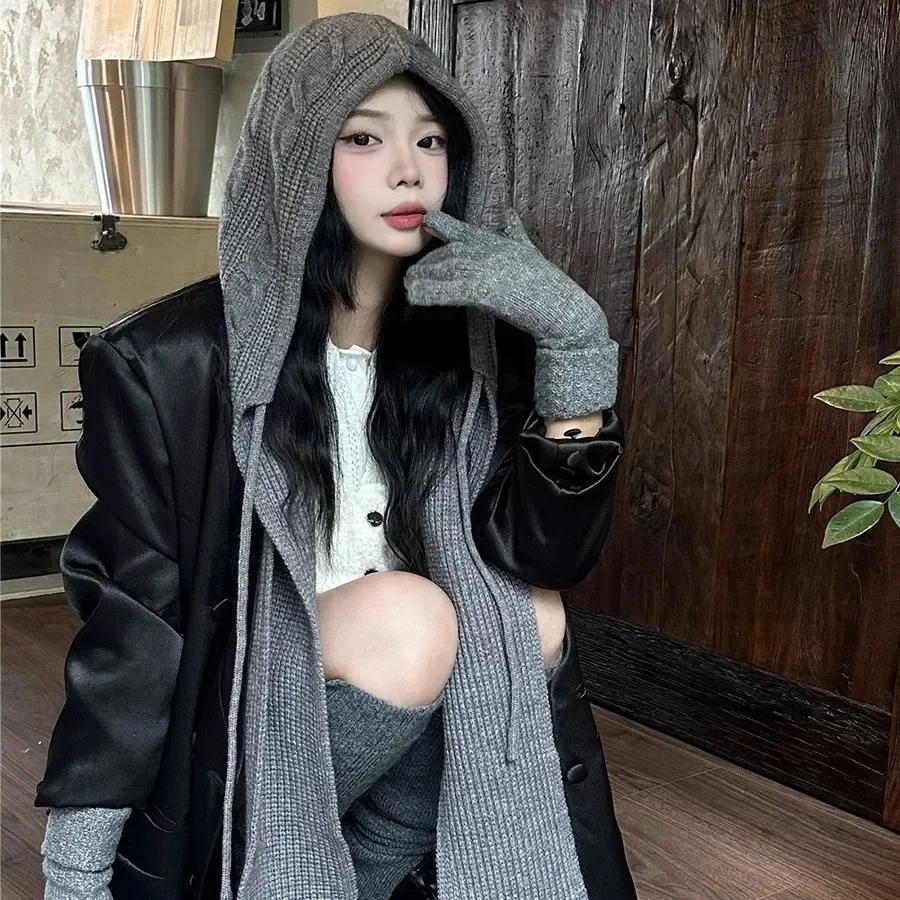 Knitted Balaclava Hat Winter Warm Thicken Imitation Cashmere Scarf Set Shawl Split Finger Gloves Wool Pullover Hat Accessories