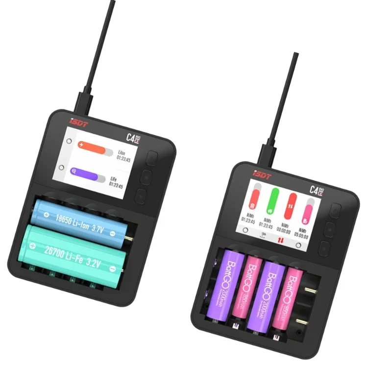 

ISDT C4 EVO Smart Battery Charger Type-C QC3.0 Output for AA AAA Li-ion IPS Display Screen and Fire Prevention