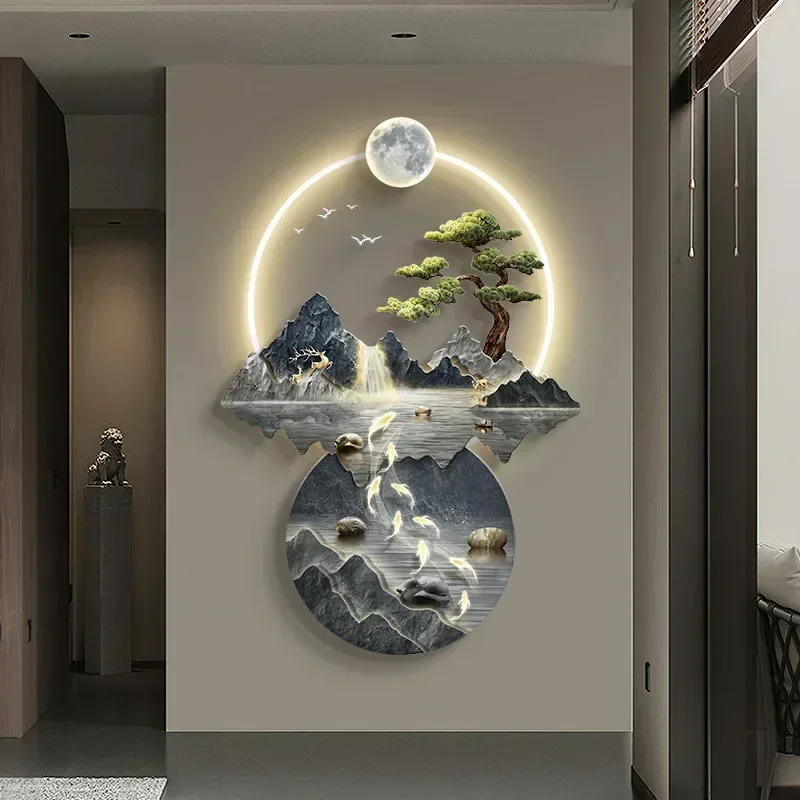 

Background Landscape Painting Wall Lamp Chinese Creative Living Room LED Decor Light Corridor Remote Control Lighting Wall Lamps