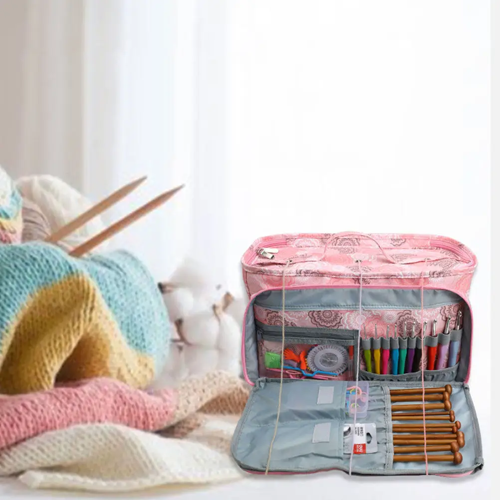 

Durable Wool Storage Bag Pink Knitting Yarn Organizer Portable Crochet Hook Holder Craft Tool Pouch Crochet Tote Bag