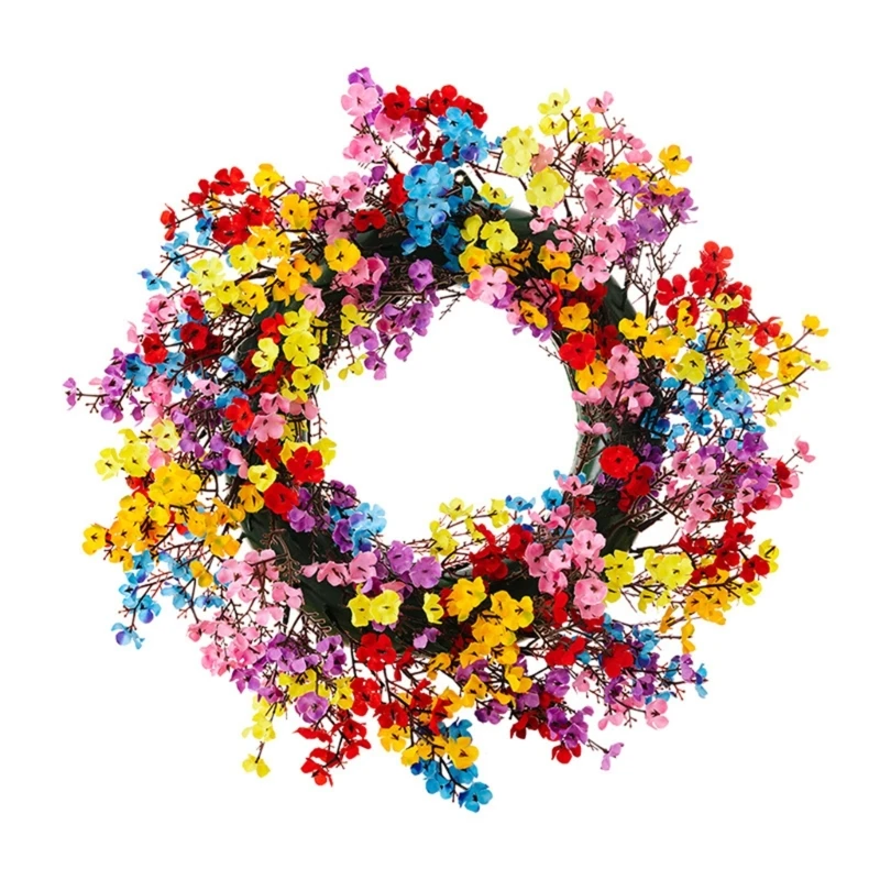 

Artificial Flower Wreath 16" Colorful Floral Wreath Spring Summer Wreath Front Door Wreath for Home Wedding Decoration