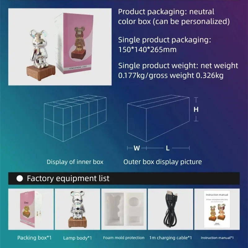 LED ثلاثية الأبعاد الدب العارض ضوء الليل USB بالطاقة تغيير اللون المحيطة مصباح للأطفال غرفة نوم غرفة المعيشة هدية تزيين المنزل #5
