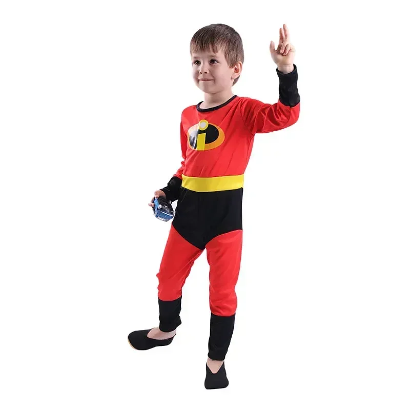 Kinder Die Unglaublichen Cosplay-Kostüm Anime Die Unglaublichen Roter Jumpsuit Bodysuit Maske Komplettset Halloween-Kostüme für Jungen und Mädchen – Detail 5