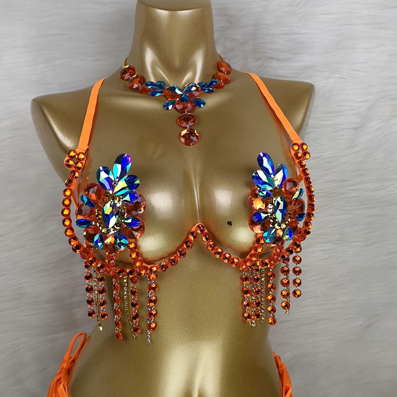 New Bra Handmade Sexy Samba Carnival Bra Stone Bollywood Women's Belly dancing Top WIRE BRA Party Rave Outfits