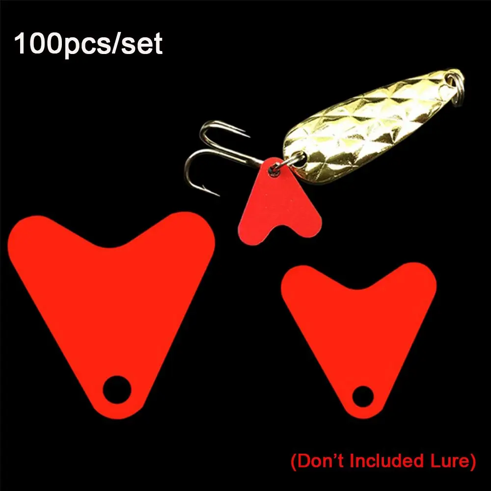 Queue de poisson en plastique pour fileurs, cuillère à truite à paillettes, leurres de pêche, coeur rouge, attirant les poissons, 100 pièces par lot