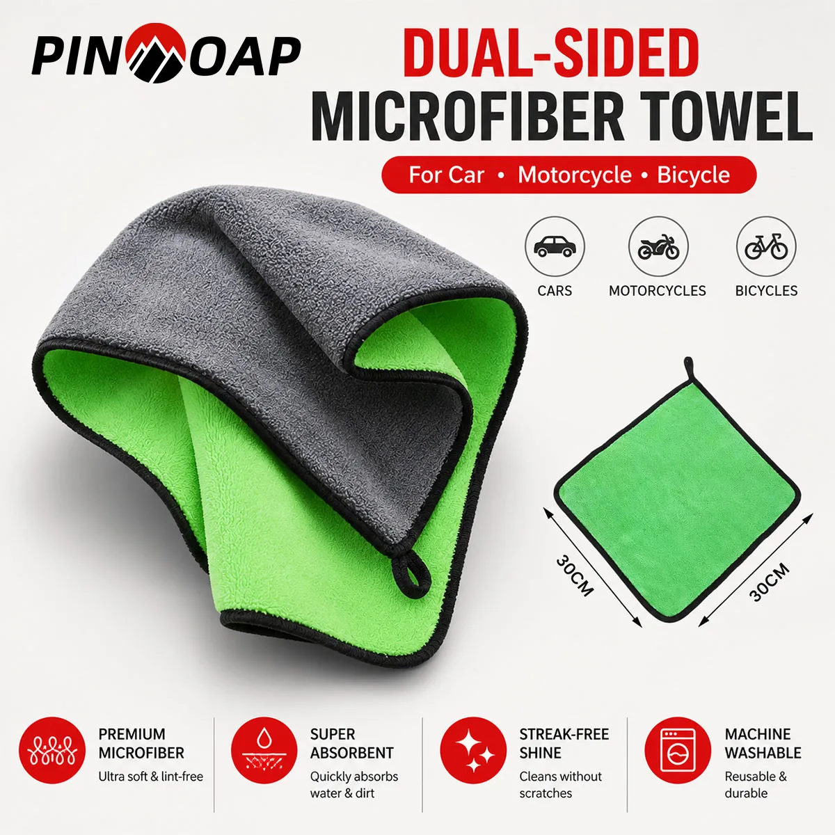 PINMOAP 1/3/10P Auto Motorcycle Bicycle Microfiber Towel Scratch Free Detailing Cloth Quick Dry For Paint Glass Wheel Cleaning