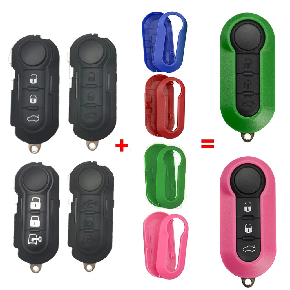 XNRKEY 3 Button Colorful Flip Remote Car Key Shell Fob for Fiat 500 Panda Punto Bravo Ducato Replacement Key Case Cover Housing