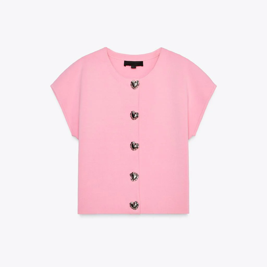 

Sweet Sle Women's Knitted ort Sve round Ne Top Heart aped Button Summer New Arrival Polyester Fiber Straight Cut C...