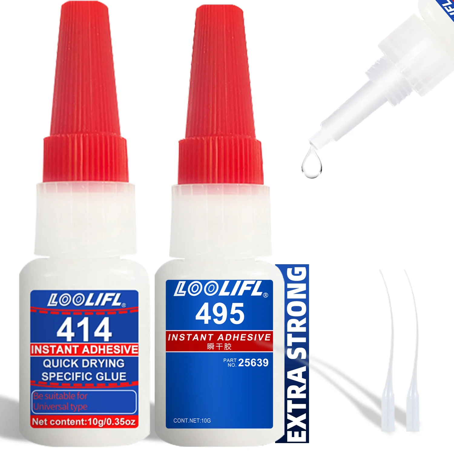 

LOOLIFL 414/495 Instant Strong Super Glue Universal Superglue Mighty Instant Glue for Resin Ceramic Metal Glass Fast Dry tool