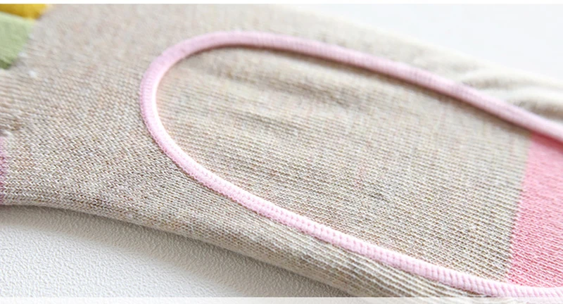 5 Paar bunte Fünf-Zehen-Socken für Damen, unsichtbare, atmungsaktive, rutschfeste, niedrig geschnittene Bootssocken aus Baumwolle für Schuhe – Detail 6