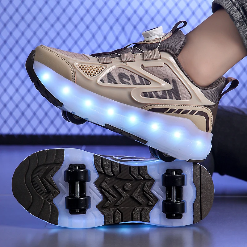 2024 Light Roller Skate Shoe With 4 Wheels Boys Girls Swivel Buckle Outdoor Luminous Casual Sneaker Children USB Charging Shoe