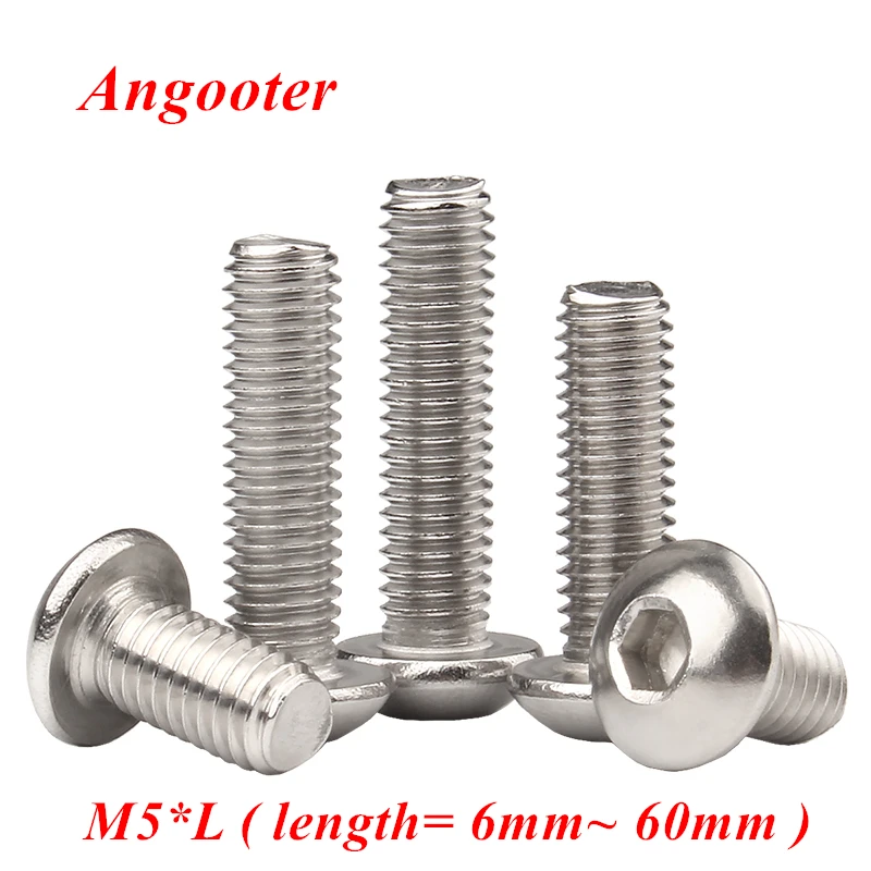 

10pcs M5x6/8/10/12/14/16/20/25/30/35/40/45/50mm Bolt A2-70 iso7380 Hexagon Button Head Socket Screw Bolt 304 stainless steel