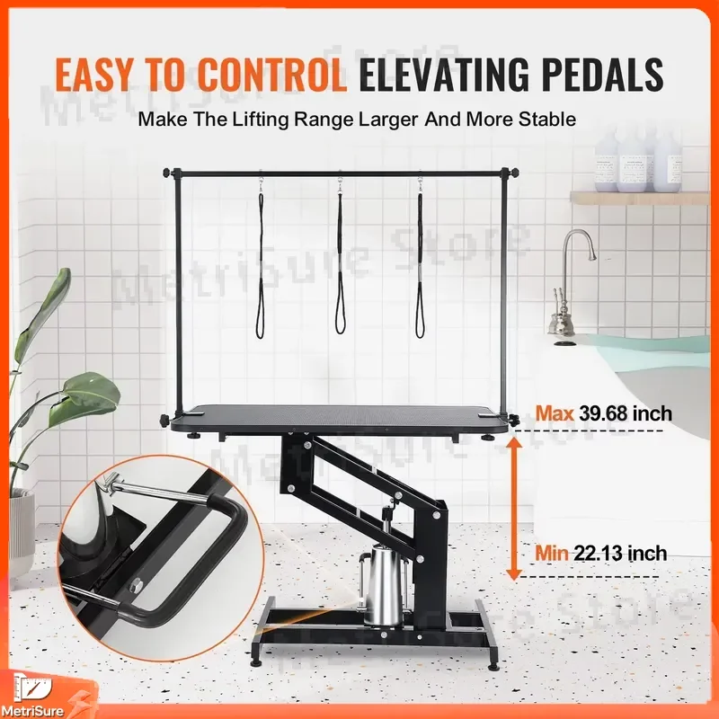 Hydraulic Dog Grooming Table 43 Inch Height Adjustable Heavy Duty Non Slip Pet Grooming Table for Medium Small Dogs Up to 400