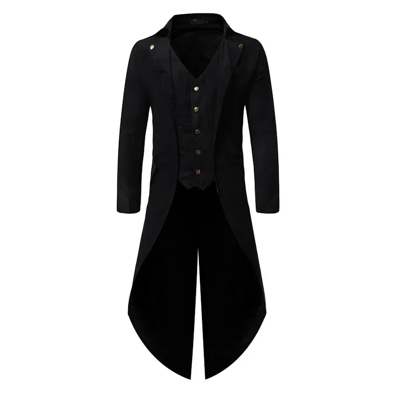 

Formal Men Gothic Medieval Black Coat Mens Costume Steampunk Pirate Tuxedo Homme Tailcoat Jacket Viking Coats Renaissance